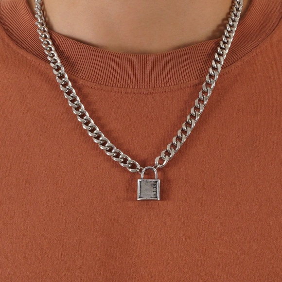 Chunky Silver Padlock Necklace - Picture 2 of 4